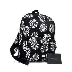 Dolce & Gabbana NEW Bambino Tropical Palm Leaf Print Nylon & Leather Backpack